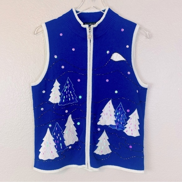 Hampshire Studio Snow Blue/White Ugly Christmas Sweater Vest Size S - Picture 1 of 6